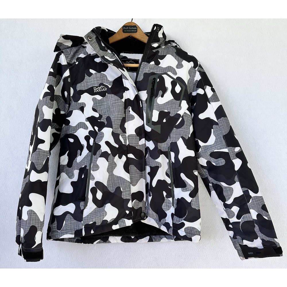 Pooluly Camo Ski Jacket Waterproof Hooded Women's Small Winter Snow